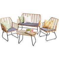 Neo Grey Bamboo Style Garden Sofa, Table & Chairs 4 Piece Set, Grey