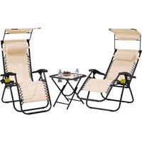 Neo Beige Folding Portable Zero Gravity Chairs and Table Set