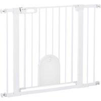 PawHut 75-103 cm Pet Safety Gate Pressure Fit Stair w/ Small Door Double Locking, White