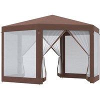 Outsunny Hexagonal Garden Gazebo Patio - Brown, Brown