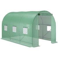Outsunny 3.5 x 2m Walk-In Polytunnel Greenhouse, with Steel Frame, PE Cover, Roll-Up Door and 6 Windows - Green, Green