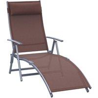 Outsunny Sun Lounger Steel Frame Outdoor Folding Chaise Texteline Lounge Chair Recliner with Headrest & 7 Levels Adjustable Backrest, Brown, Brown