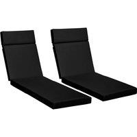 Outsunny Set of 2 Sun Lounger Cushions, Replacement Cushions for Rattan Furniture with Ties, 196 x 55 cm, Black, Black