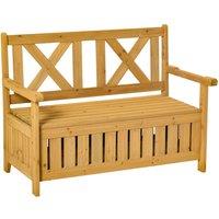 Outsunny Wood Garden Bench 2 Seater Storage Chest Patio Seating Chair with High Back and Armrest, Yellow