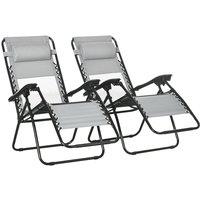Outsunny Garden Recliner Chairs Set of 2, Outdoor Foldable Zero Gravity Chairs Set w/ Footstool and Detachable Headrest, Grey, Grey