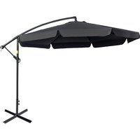 Outsunny 2.7m Garden Banana Parasol Cantilever Umbrella with Crank Handle and Cross Base for Outdoor, Hanging Sun Shade, Black, Black