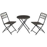 Outsunny 3 PCS Rattan Wicker Bistro Set with Easy Folding, Hand Woven Rattan Coffee Table and Chairs for Outdoor Lawn, Pool, Balcony & Garden, Grey, Grey