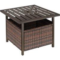 Outsunny Outdoor Rattan Wicker Patio Coffee Table w/ Umbrella Hole Suitable for Garden Backyard Brown, Brown