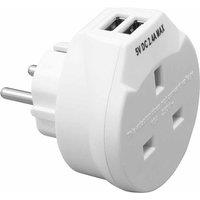 Daewoo 1 Way Euro Travel Adaptor 2Usb 5V 2.4, White