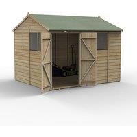Forest Garden Beckwood 10x8 Reverse Apex Shed - 4 Window, Double Door, Brown