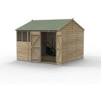 Forest Garden Beckwood 10x10 Reverse Apex Shed - 4 Window, Double Door, Brown