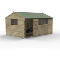 Forest Garden Beckwood 15x10 Reverse Apex Shed - 6 Window, Double Door, Brown