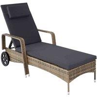 Tectake Rattan Garden Sun Lounger - 6 Step Backrest - Dark Grey, Brown