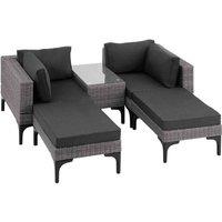 Tectake Rattan Lounge Set Bellaria - 2 Chairs, 2 Stools, 1 Side Table - Grey, Grey