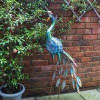 St Helens Metal Peacock Garden Ornament 108cm, Blue