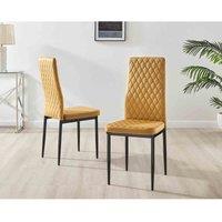 Furniture Box 4X Milan Kitchen Dining Chair Mustard Velvet Black Legs, Yellow