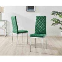 Furniture Box 4X Milan Kitchen Dining Chair Green Velvet Silver Legs