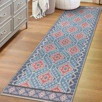 Green Decore Vernal Fresno Rug Blue, Red, Grey, 76 cm X 243 cm, Blue