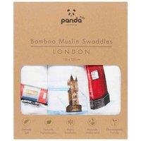 Panda 100% Bamboo Baby Muslin Swaddle - London (3 pack), White