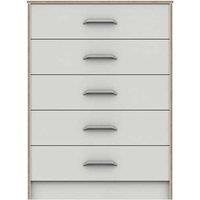 One Call Calais 5 Drawer Chest Ready Assembled White With Oak Edging, White