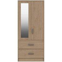 One Call Calais 2 Door Combi Wardrobe With Mirror Ready Assembled Oak, Brown