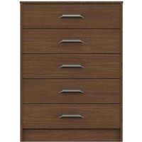 One Call Calais 5 Drawer Chest Ready Assembled Walnut, Brown