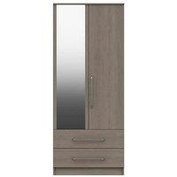 One Call Reims 2 Door Combi Wardrobe With Mirror Ready Assembled Beige Grey Oak, Brown