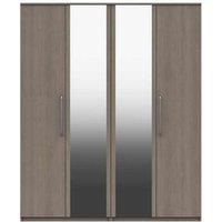 One Call Reims 4 Door Wardrobe With 2 Mirrors Ready Assembled Beige Grey Oak, Brown