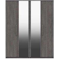 One Call Reims 4 Door Wardrobe With 2 Mirrors Ready Assembled Dark Grey Oak, Grey