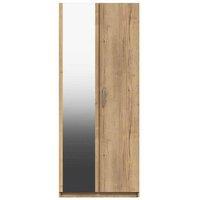 One Call Nimes 2 Door Wardrobe With Mirror Ready Assembled Natural Rustic Oak, Brown