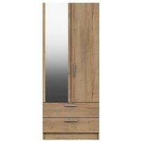 One Call Nimes 2 Door Combi Wardrobe With Mirror Ready Assembled Natural Rustic Oak, Brown