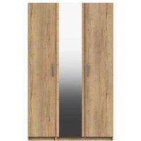 One Call Nimes 3 Door Wardrobe With Mirror Ready Assembled Natural Rustic Oak, Brown
