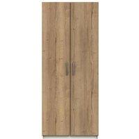 One Call Nimes 2 Door Wardrobe Ready Assembled White Natural Rustic Oak, Brown