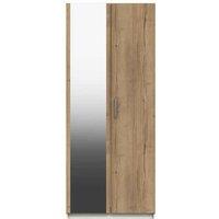 One Call Nimes 2 Door Wardrobe With Mirror Ready Assembled White Natural Rustic Oak, Brown