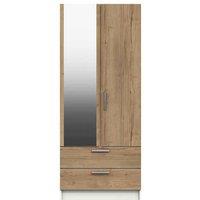 One Call Nimes 2 Door Combi Wardrobe With Mirror Ready Assembled White Natural Rustic Oak, Brown