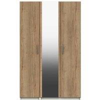One Call Nimes 3 Door Wardrobe With Mirror Ready Assembled White Natural Rustic Oak, Brown