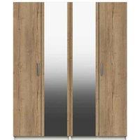 One Call Nimes 4 Door Wardrobe With 2 Mirrors Ready Assembled White Natural Rustic Oak, Brown