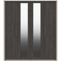One Call Toulouse 4 Door Wardrobe With Two Mirrors Ready Assembled Fired Earth Anthracite Larch, Brown