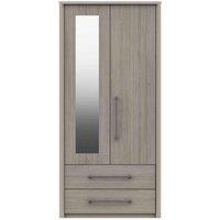 One Call Toulouse 2 Door Combi Wardrobe With Mirror Ready Assembled Fired Earth Grey Oak, Grey