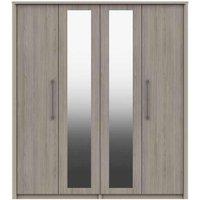 One Call Toulouse 4 Door Wardrobe With Two Mirrors Ready Assembled Fired Earth Grey Oak, Grey