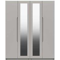 One Call Furniture Antibes 4 Door Wardrobe With Two Mirrors Ready Assembled Gloss Fronts Light Grey, Grey