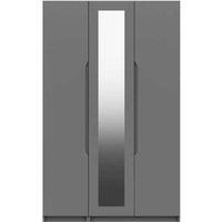 One Call Furniture Antibes 3 Door Wardrobe With Mirror Ready Assembled Gloss Dust Grey, Grey