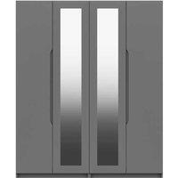 One Call Furniture Antibes 4 Door Wardrobe With Two Mirrors Ready Assembled Gloss Dust Grey, Grey