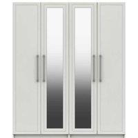One Call Furniture Biarritz 4 Door Wardrobe With Two Mirrors Ready Assembled Gloss White, White
