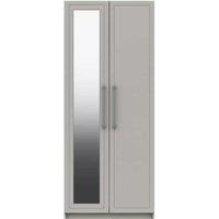 One Call Furniture Biarritz 2 Door Wardrobe With Mirror Ready Assembled Gloss Gloss Fronts Light Grey, Grey