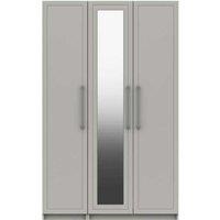 One Call Furniture Biarritz 3 Door Wardrobe With Mirror Ready Assembled Gloss Gloss Fronts Light Grey, Grey