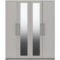 One Call Furniture Biarritz 4 Door Wardrobe With Two Mirrors Ready Assembled Gloss Gloss Fronts Light Grey, Grey