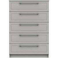 One Call Furniture Biarritz 5 Drawer Chest Ready Assembled Gloss Gloss Top And Fronts Light Grey, Grey