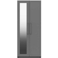 One Call Furniture Biarritz 2 Door Wardrobe With Mirror Ready Assembled Gloss Dust Grey, Grey