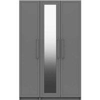 One Call Furniture Biarritz 3 Door Wardrobe With Mirror Ready Assembled Gloss Dust Grey, Grey